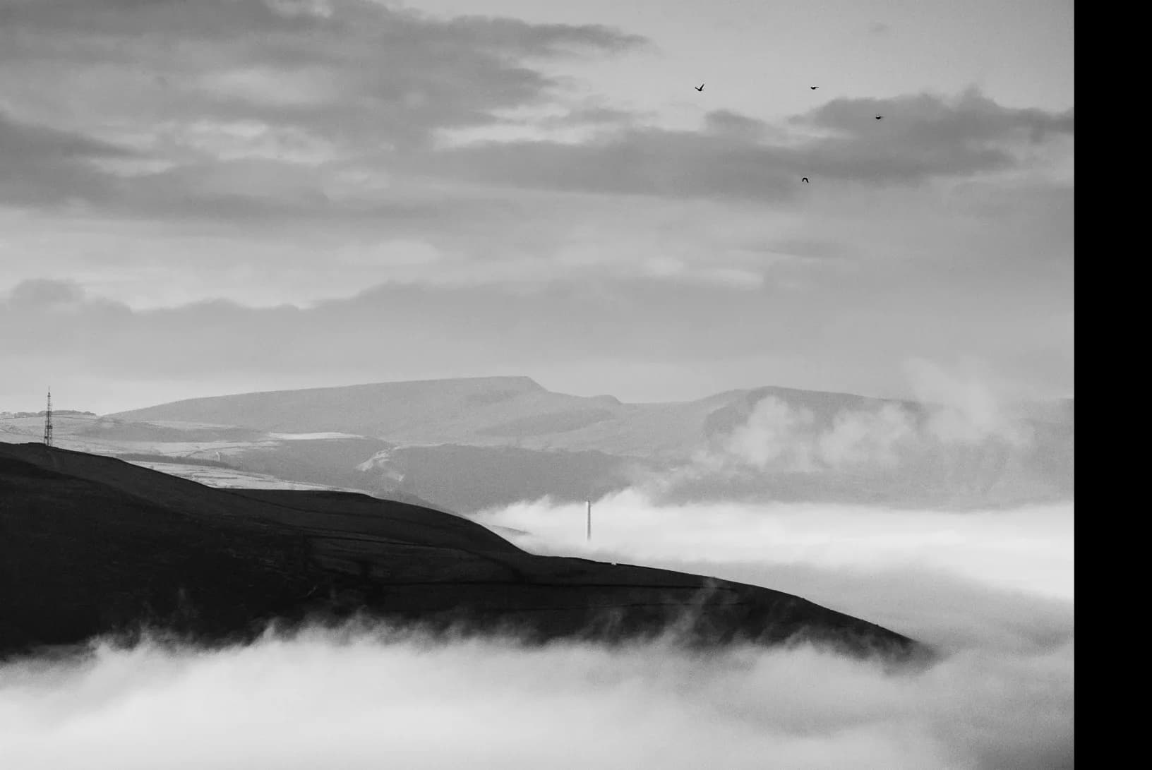 Misty mountain landscape in the Peak District